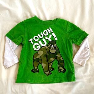 Green and White Long Sleeved “Tough Guy” with gorilla shirt